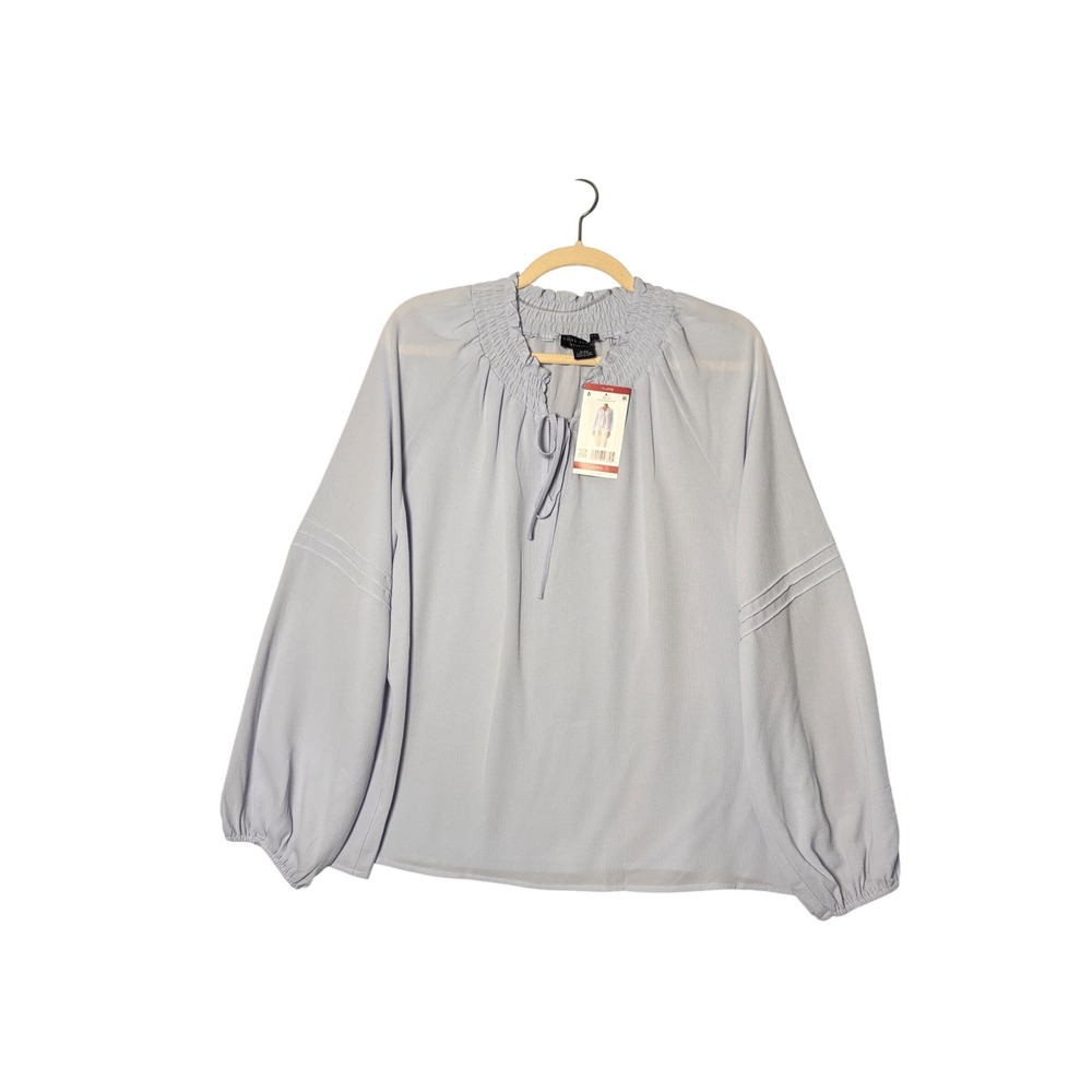 Social Standard Sanctuary Womens Peasant Top XL Blue Smocked Boho Cottage Sheer